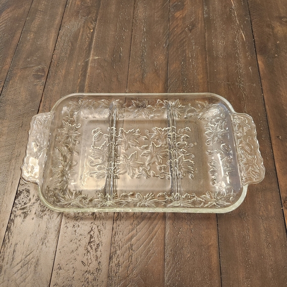 Princess House Other - Vintage Princess House Fantasia Poinsettia Crystal Glass 3 divided Relish Dish